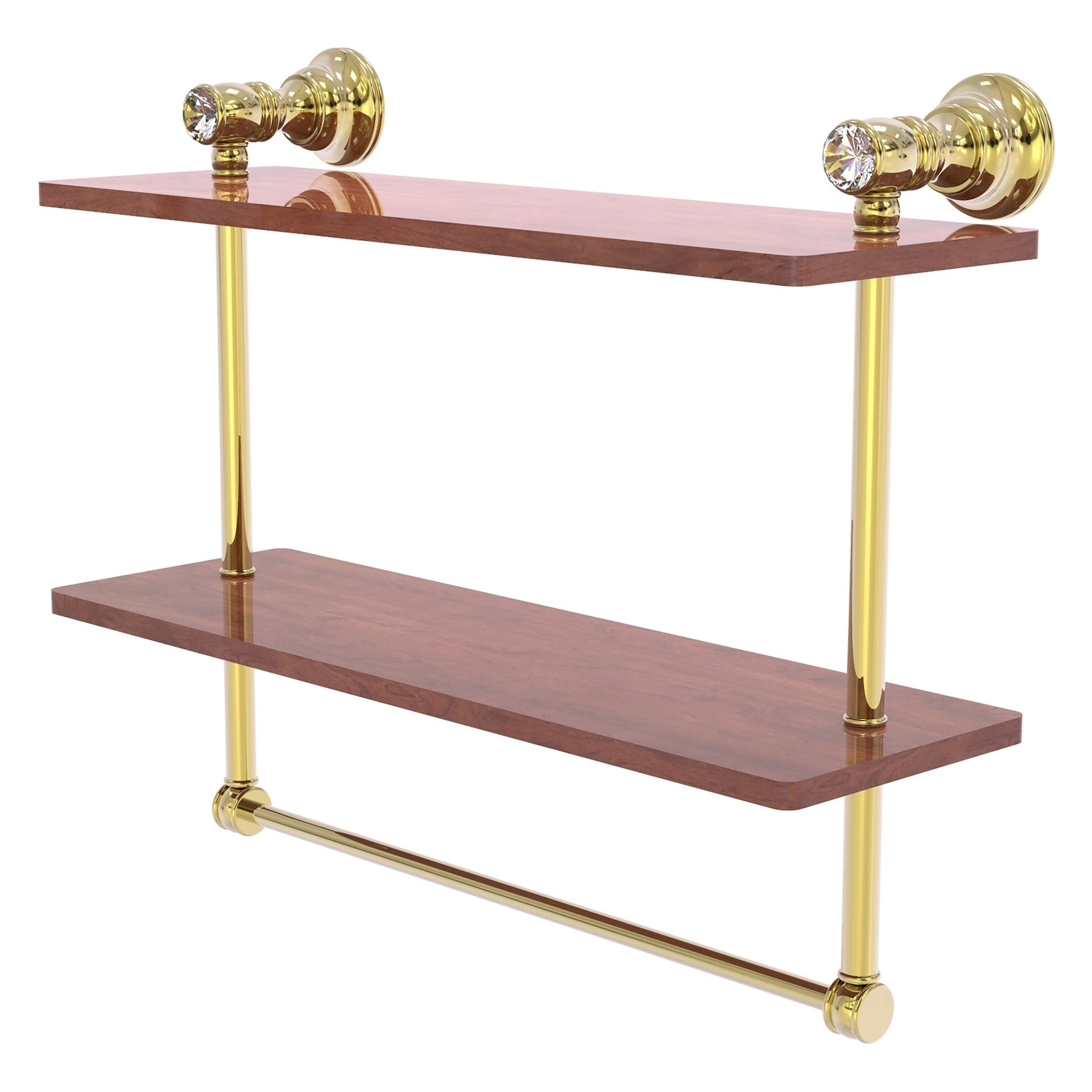 Allied Brass Carolina Crystal 16 x 5.54 Unlacquered Brass Solid Brass  Double Wood Shelf With Towel Bar