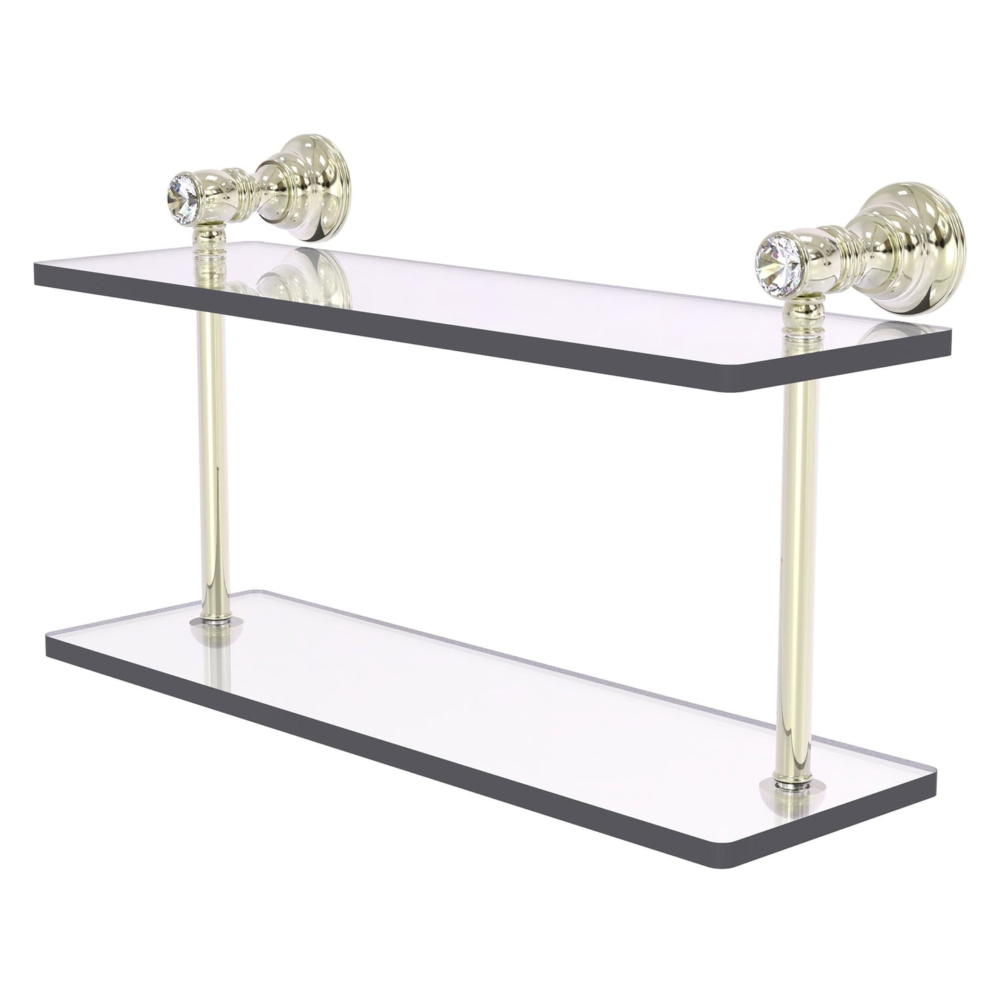 Allied Brass Carolina Crystal 16" x 5.6" Polished Nickel Solid Brass Two-Tiered Glass Shelf