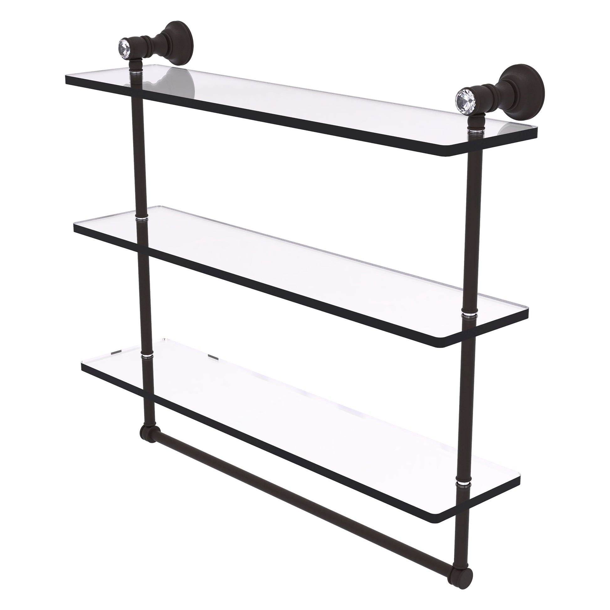24 Inch Glass Shelf with Rail & Hooks for Bathroom - Oil Rubbed