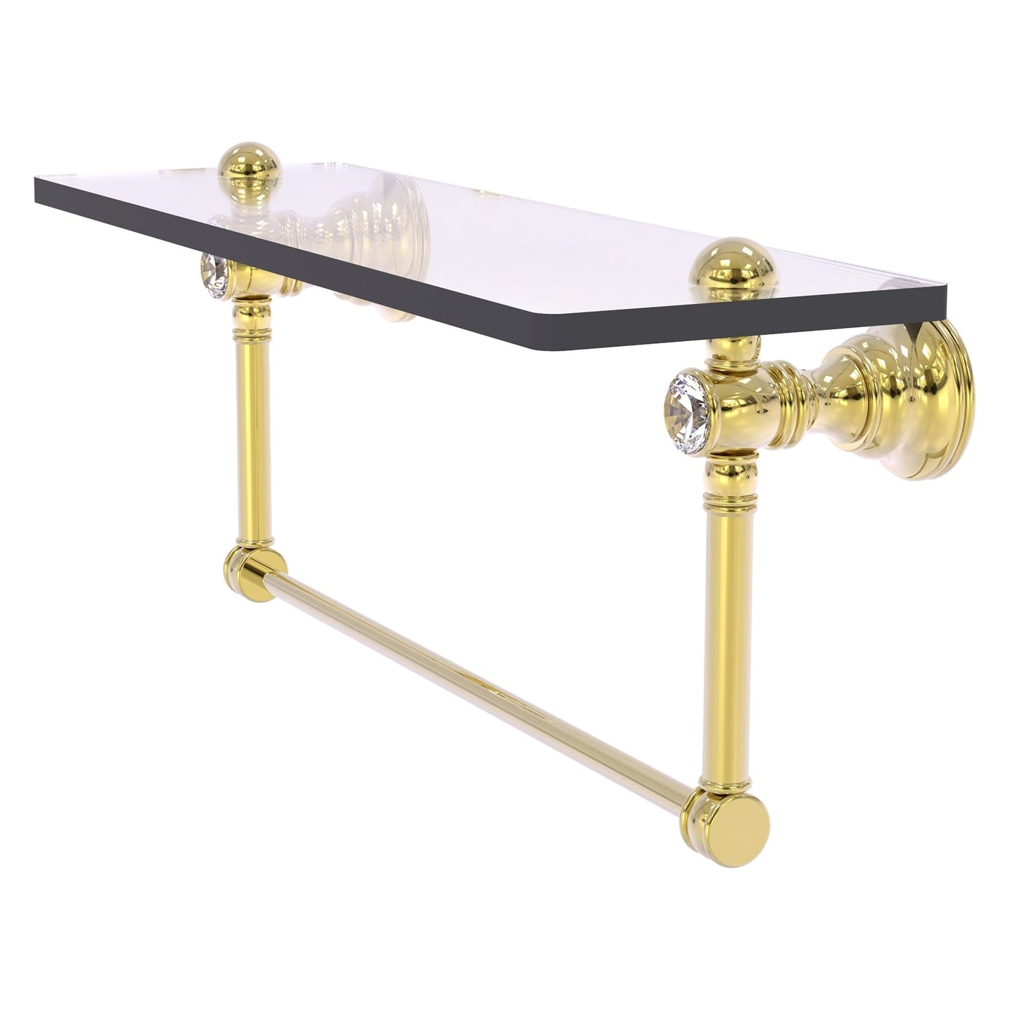 Allied Brass Carolina Crystal 22" x 5.54" Unlacquered Brass Solid Brass Glass Shelf With Integrated Towel Bar