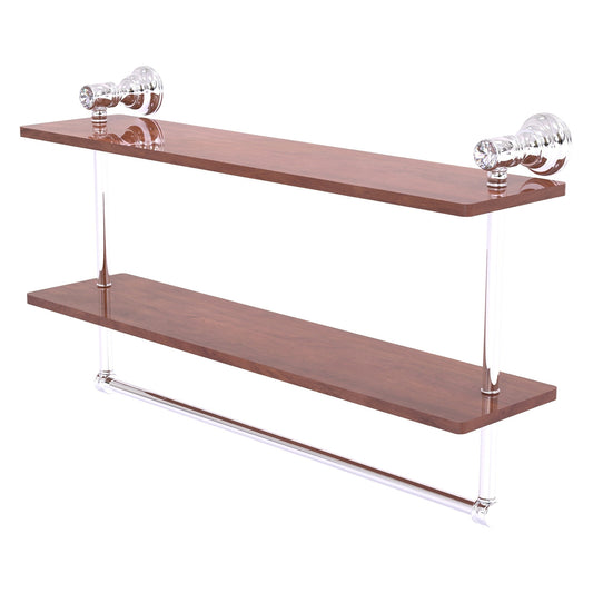 Allied Brass Carolina Crystal 22" x 5.6" Polished Chrome Solid Brass Double Wood Vanity Shelf With Integrated Towel Bar