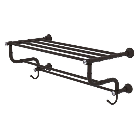 Allied Brass Carolina Crystal 26" x 12.5" Oil Rubbed Bronze Solid Brass Towel Shelf With Double Towel Bar