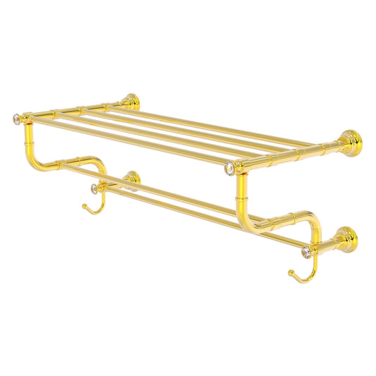 Allied Brass Carolina Crystal 26" x 12.5" Polished Brass Solid Brass Towel Shelf With Double Towel Bar