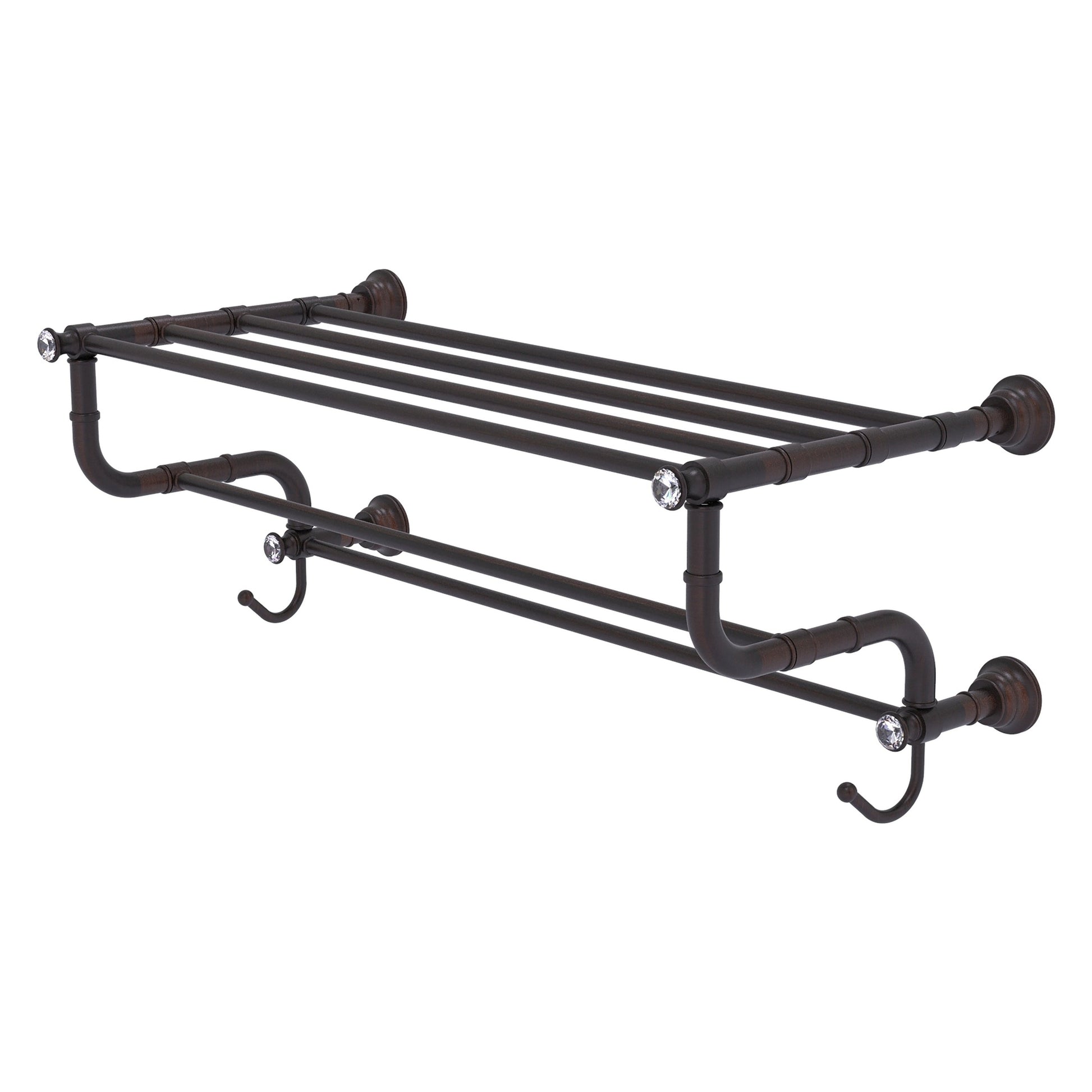 Allied Brass Carolina Crystal 26" x 12.5" Venetian Bronze Solid Brass Towel Shelf With Double Towel Bar