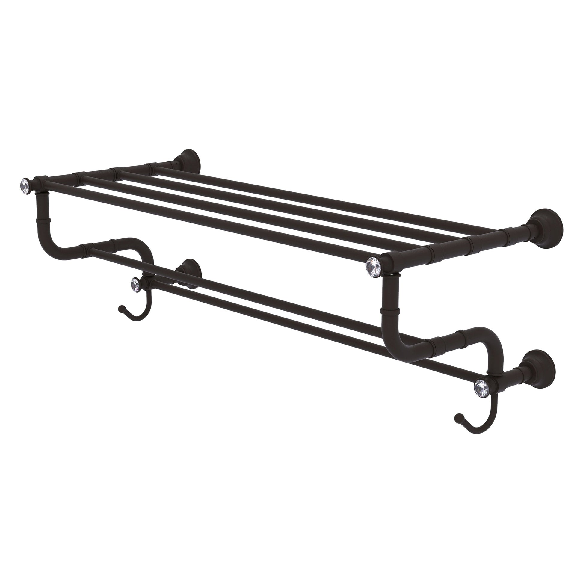 Allied Brass Carolina Crystal 32" x 12.5" Oil Rubbed Bronze Solid Brass Towel Shelf With Double Towel Bar
