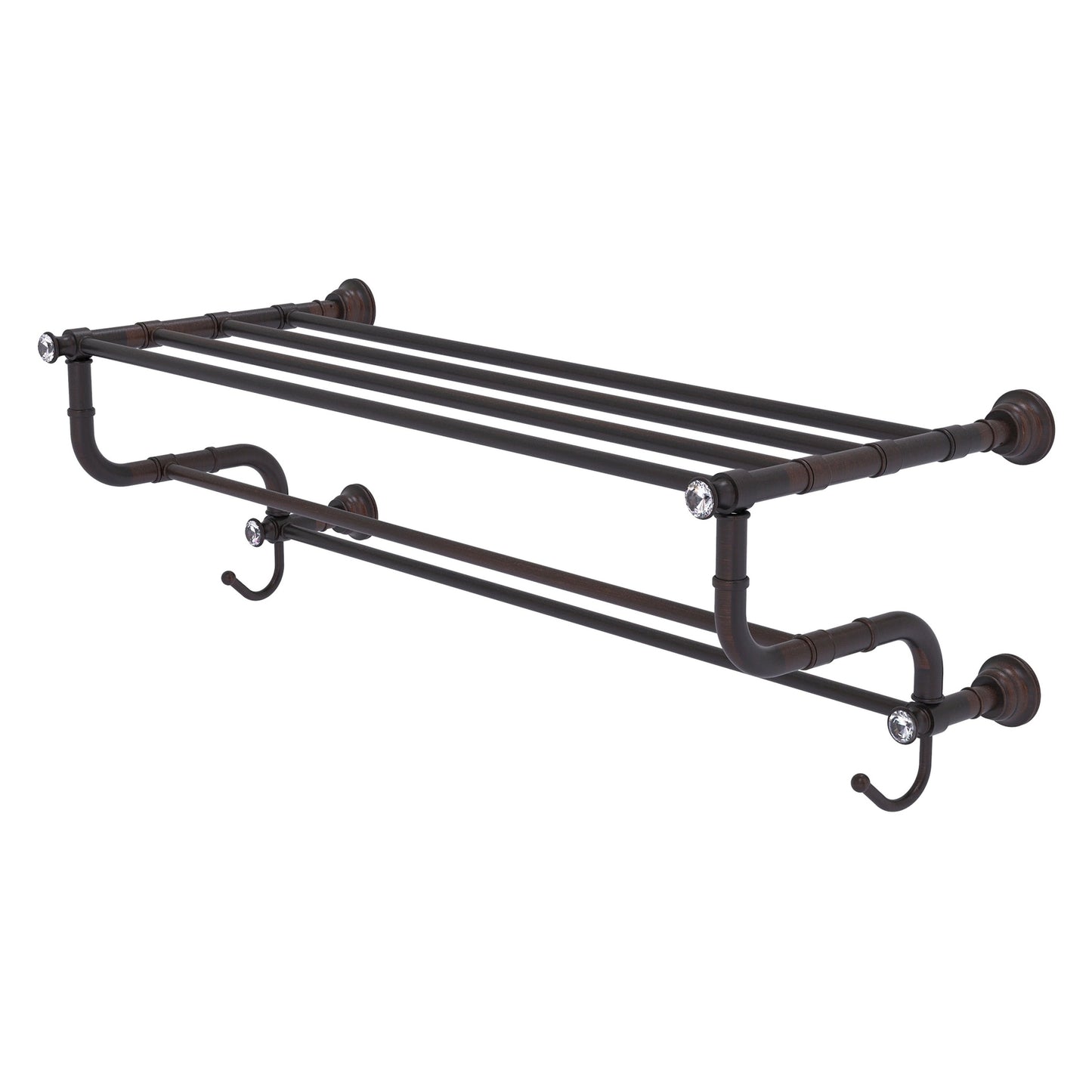 Allied Brass Carolina Crystal 32" x 12.5" Venetian Bronze Solid Brass Towel Shelf With Double Towel Bar