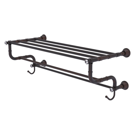 Allied Brass Carolina Crystal 32" x 12.5" Venetian Bronze Solid Brass Towel Shelf With Double Towel Bar