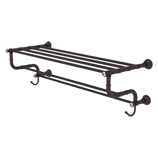 Allied Brass Carolina Crystal 38" x 12.5" Antique Bronze Solid Brass Towel Shelf With Double Towel Bar