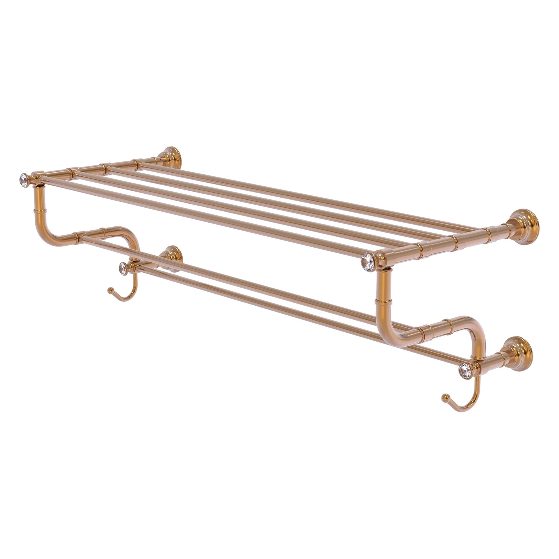 Allied Brass Carolina Crystal 38" x 12.5" Brushed Bronze Solid Brass Towel Shelf With Double Towel Bar