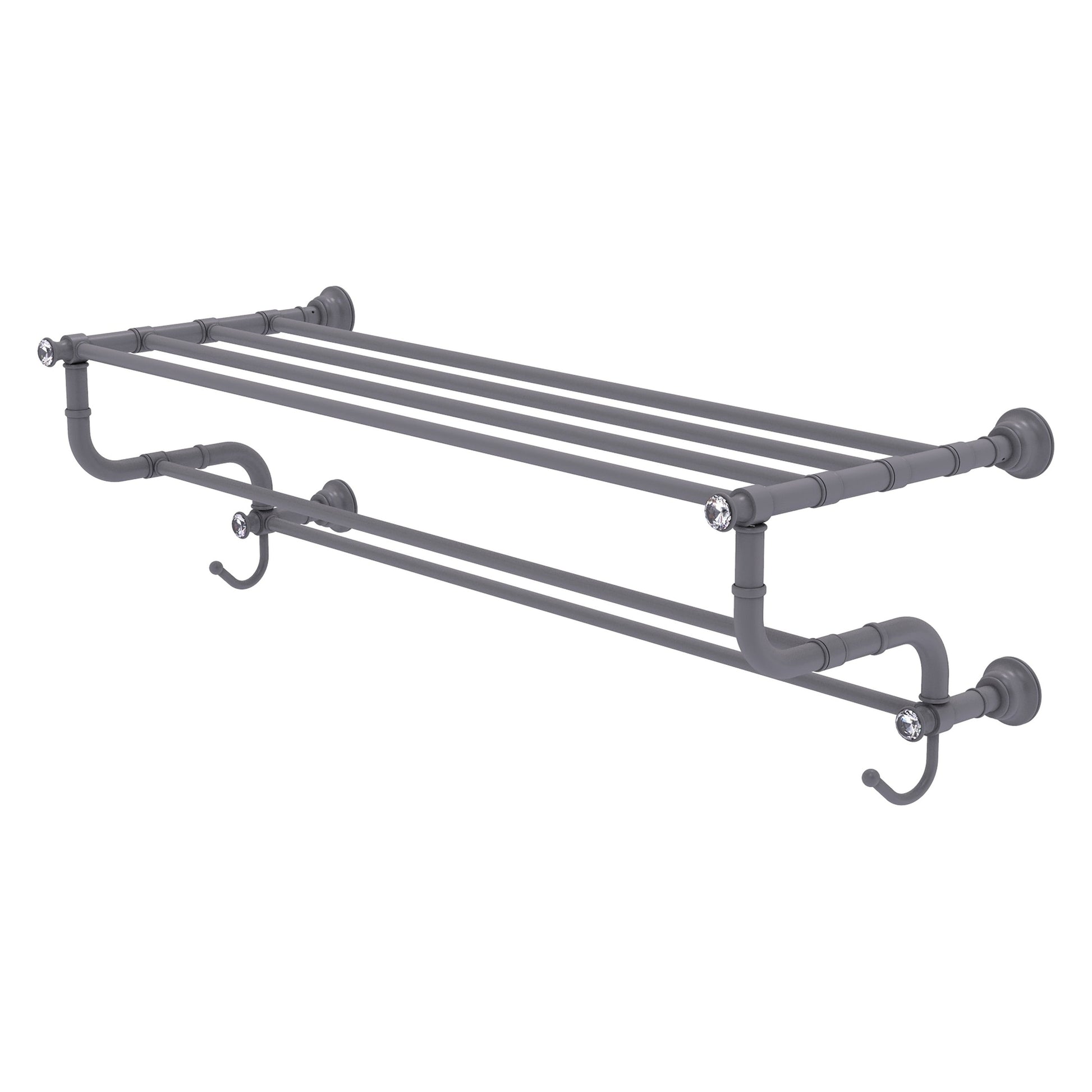 Allied Brass Carolina Crystal 38" x 12.5" Matte Gray Solid Brass Towel Shelf With Double Towel Bar
