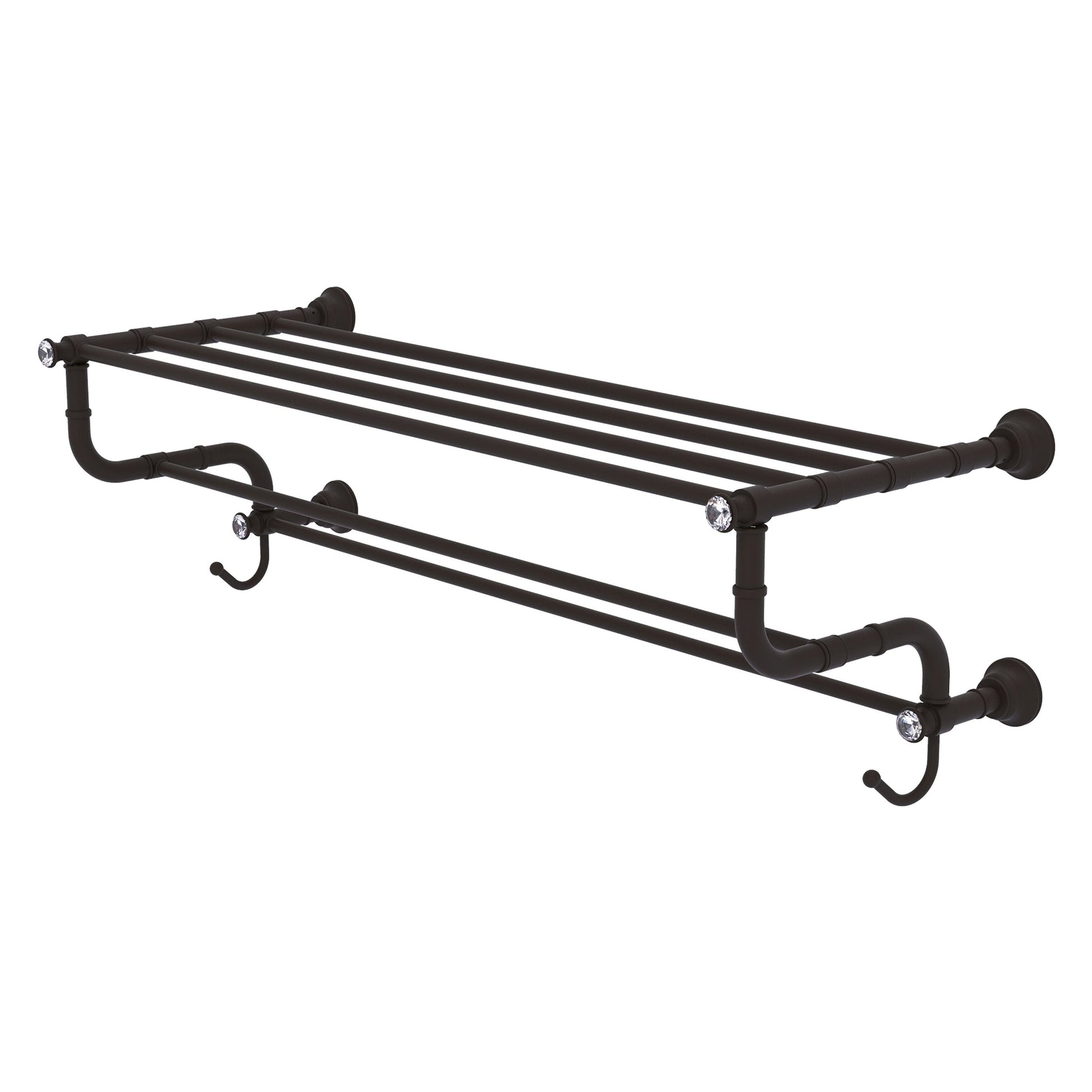 Allied Brass Carolina Crystal 38" x 12.5" Oil Rubbed Bronze Solid Brass Towel Shelf With Double Towel Bar