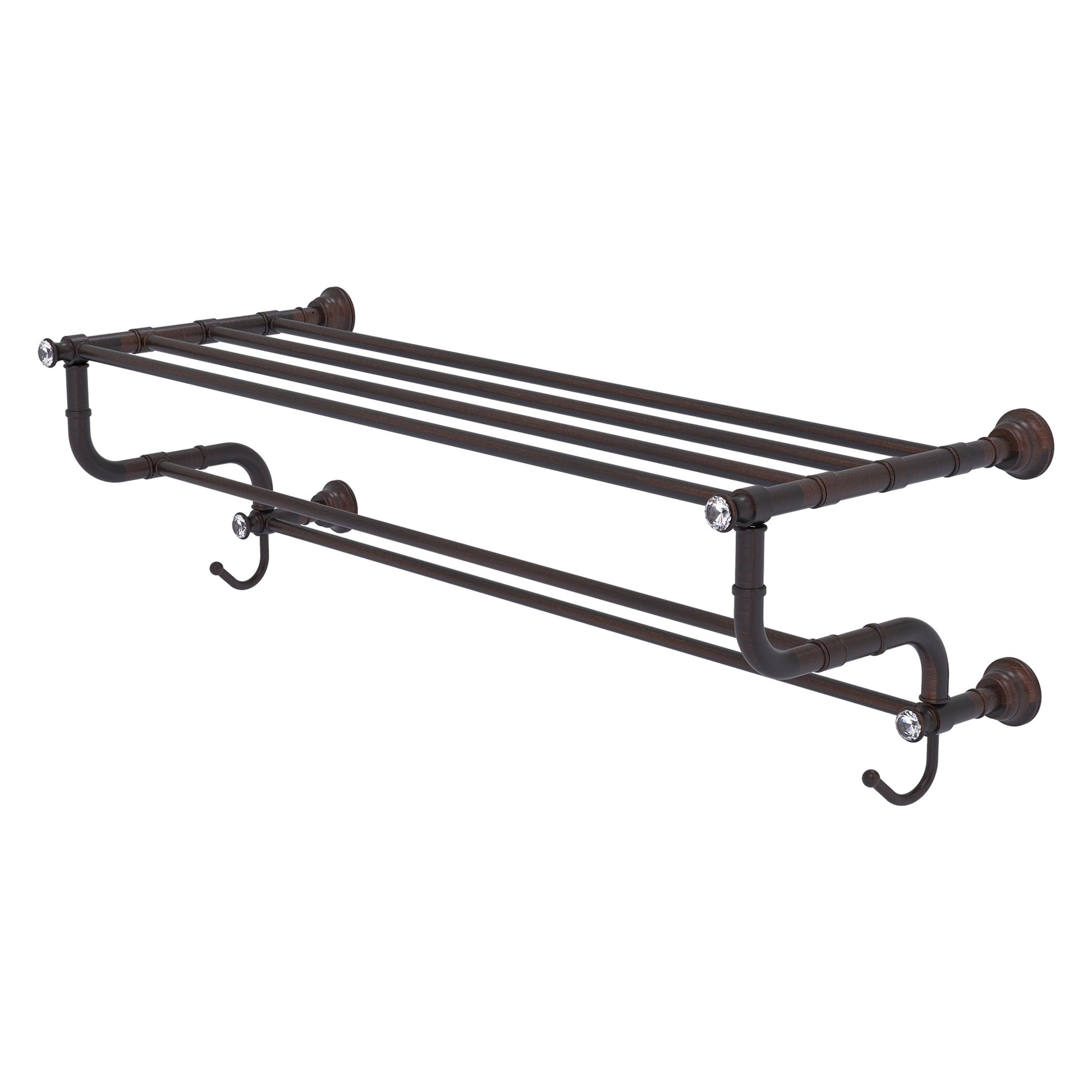 Allied Brass Carolina Crystal 38" x 12.5" Venetian Bronze Solid Brass Towel Shelf With Double Towel Bar