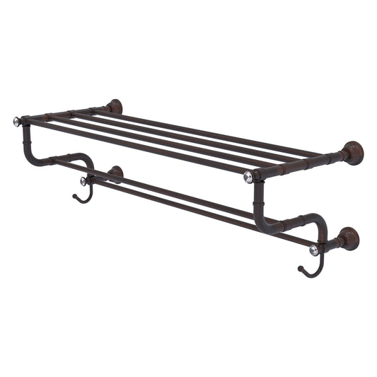 Allied Brass Carolina Crystal 38" x 12.5" Venetian Bronze Solid Brass Towel Shelf With Double Towel Bar