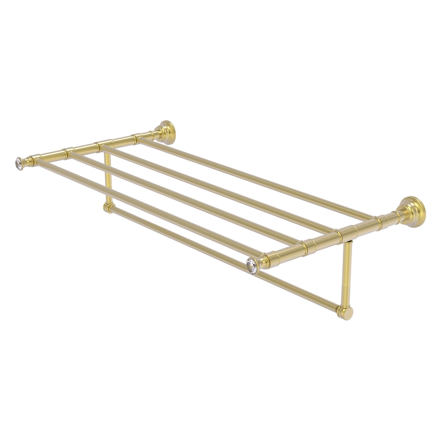 Allied Brass Carolina Crystal 38" x 13.7" Satin Brass Solid Brass Towel Shelf With Integrated Towel Bar