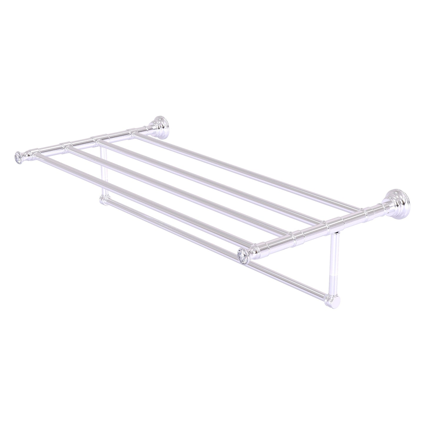 Allied Brass Carolina Crystal 38" x 13.7" Satin Chrome Solid Brass Towel Shelf With Integrated Towel Bar