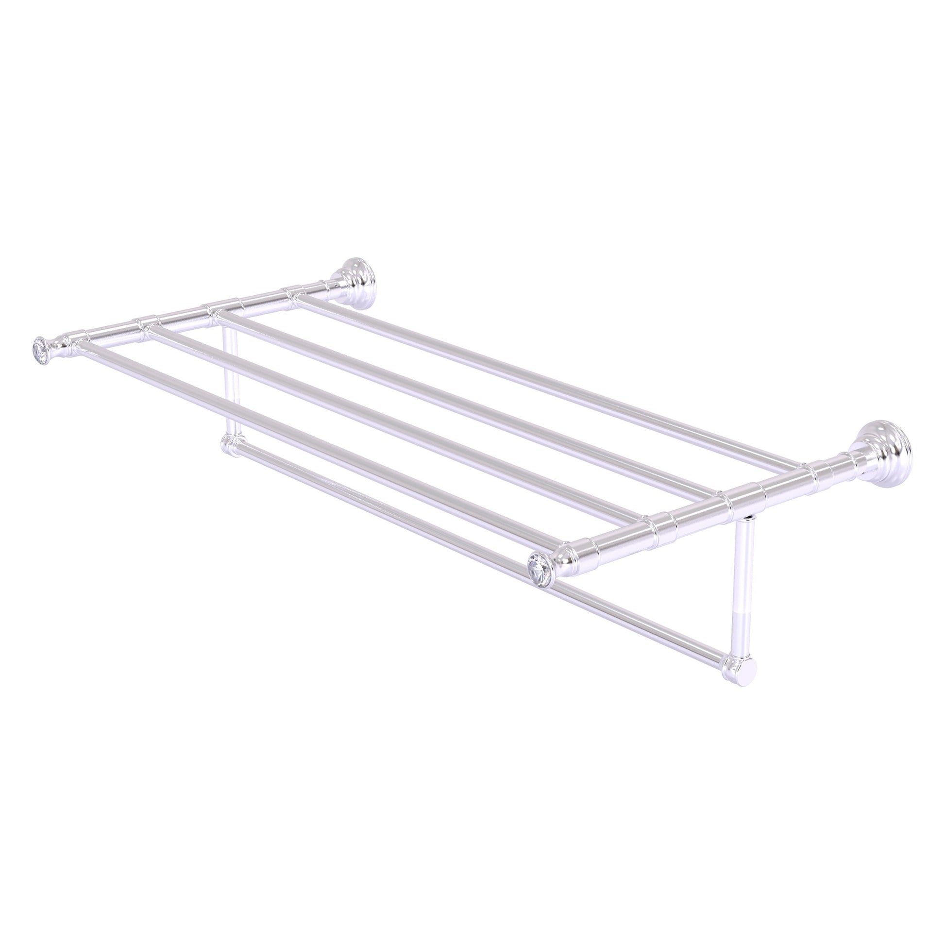 Allied Brass Carolina Crystal 38" x 13.7" Satin Chrome Solid Brass Towel Shelf With Integrated Towel Bar