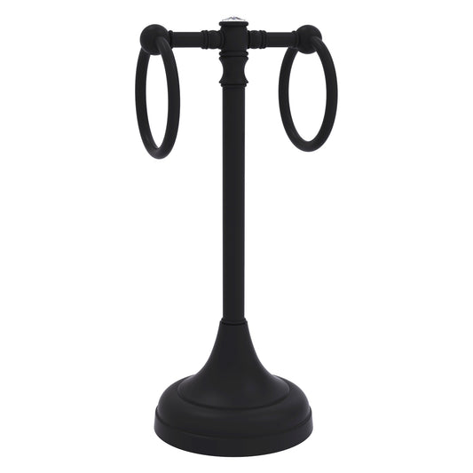 Allied Brass Carolina Crystal 5.5" x 5.5" Matte Black Solid Brass 2-Ring Guest Towel Stand