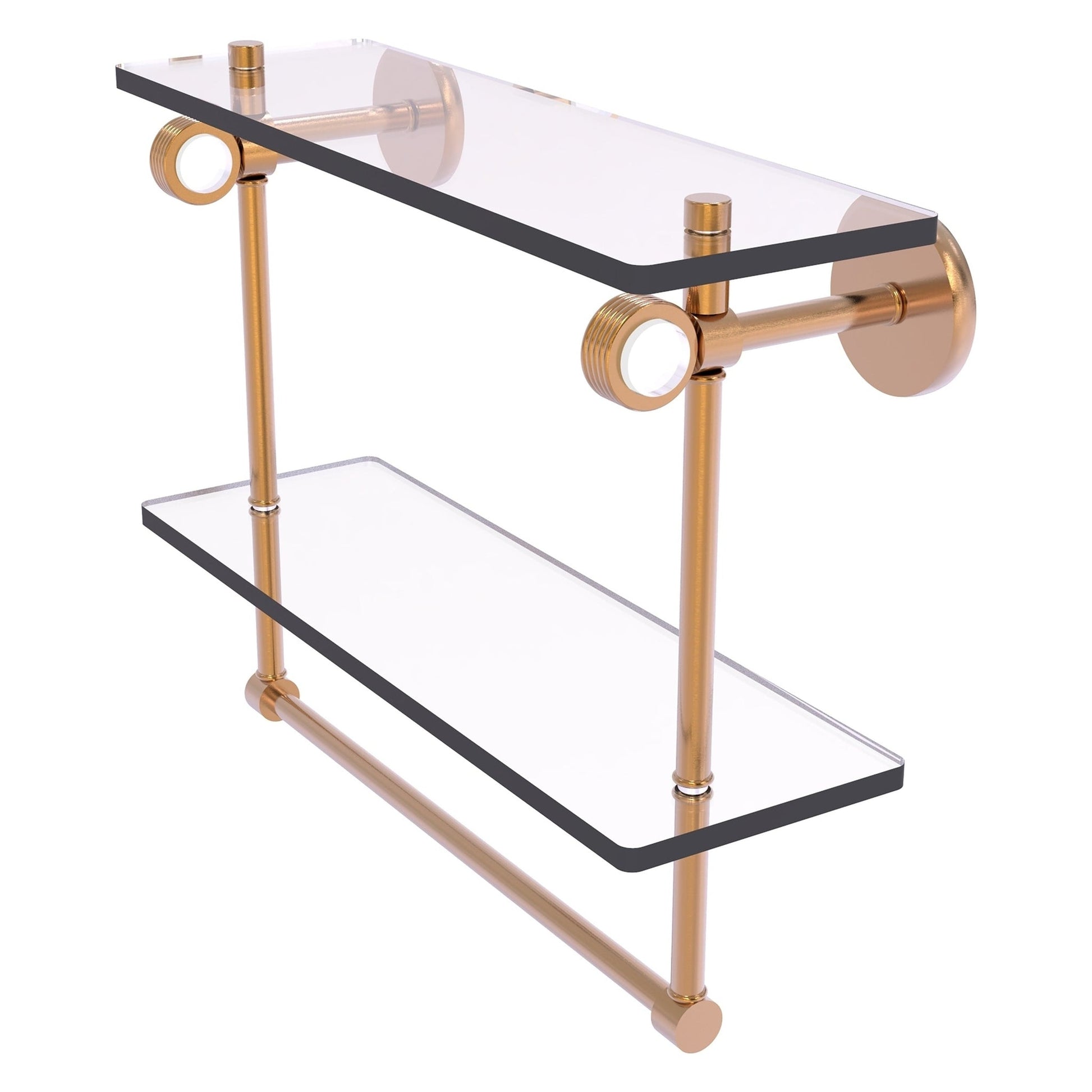 Allied Brass Clearview 16" x 5.6" Matte Black Solid Brass Double Glass Shelf With Towel Bar and Grooved Accents