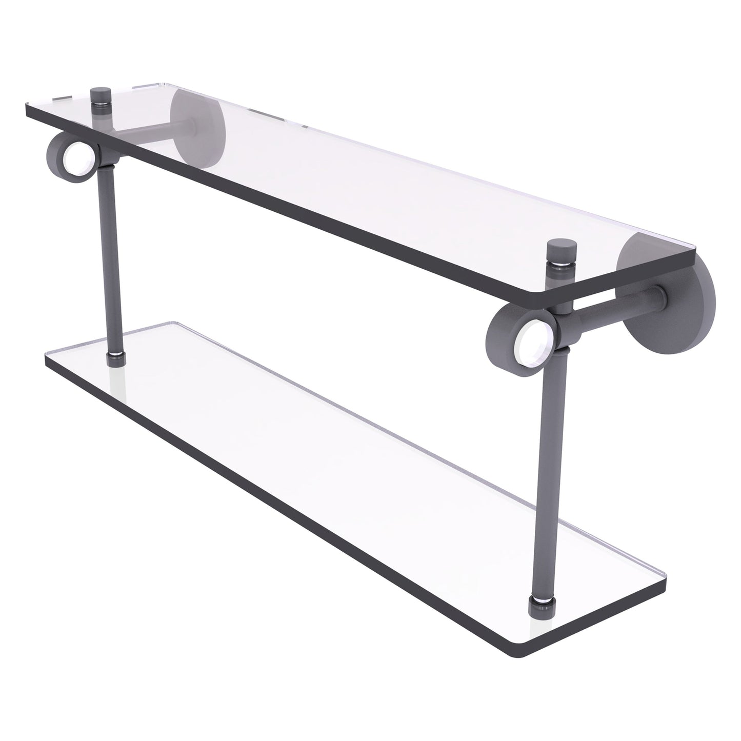 Allied Brass Clearview 16" x 5.6" Matte Gray Solid Brass Two-Tiered Glass Shelf