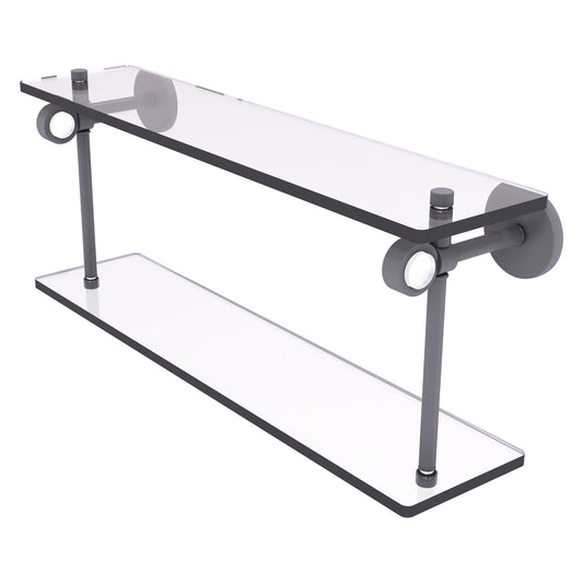 Allied Brass Clearview 16" x 5.6" Matte Gray Solid Brass Two-Tiered Glass Shelf