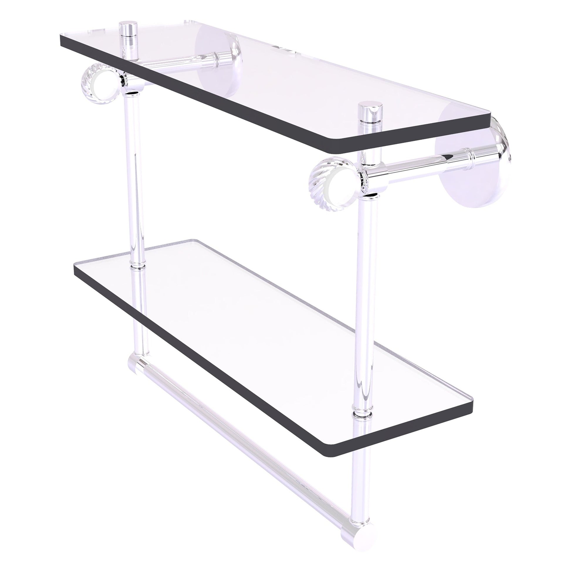 Allied Brass Clearview 16" x 5.6" Polished Chrome Solid Brass Double Glass Shelf With Towel Bar and Twisted Accents