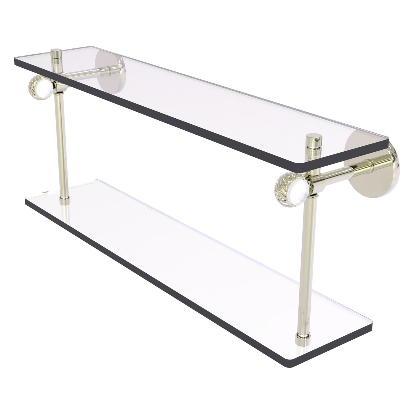 Allied Brass Clearview 16" x 5.6" Polished Nickel Solid Brass Two-Tiered Glass Shelf With Twisted Accents