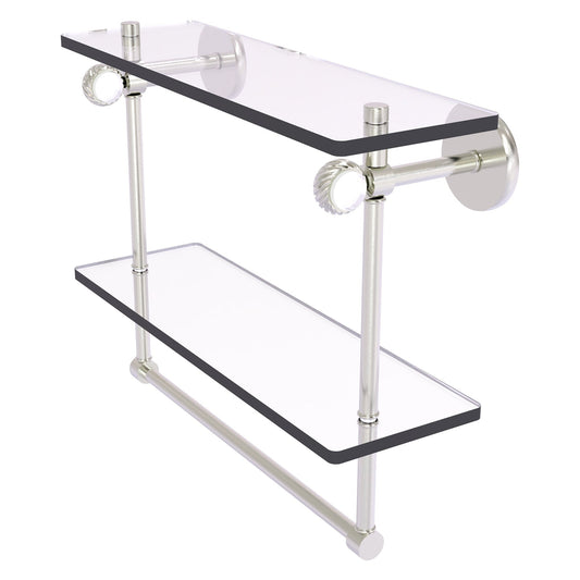 Allied Brass Clearview 16" x 5.6" Satin Nickel Solid Brass Double Glass Shelf With Towel Bar and Twisted Accents