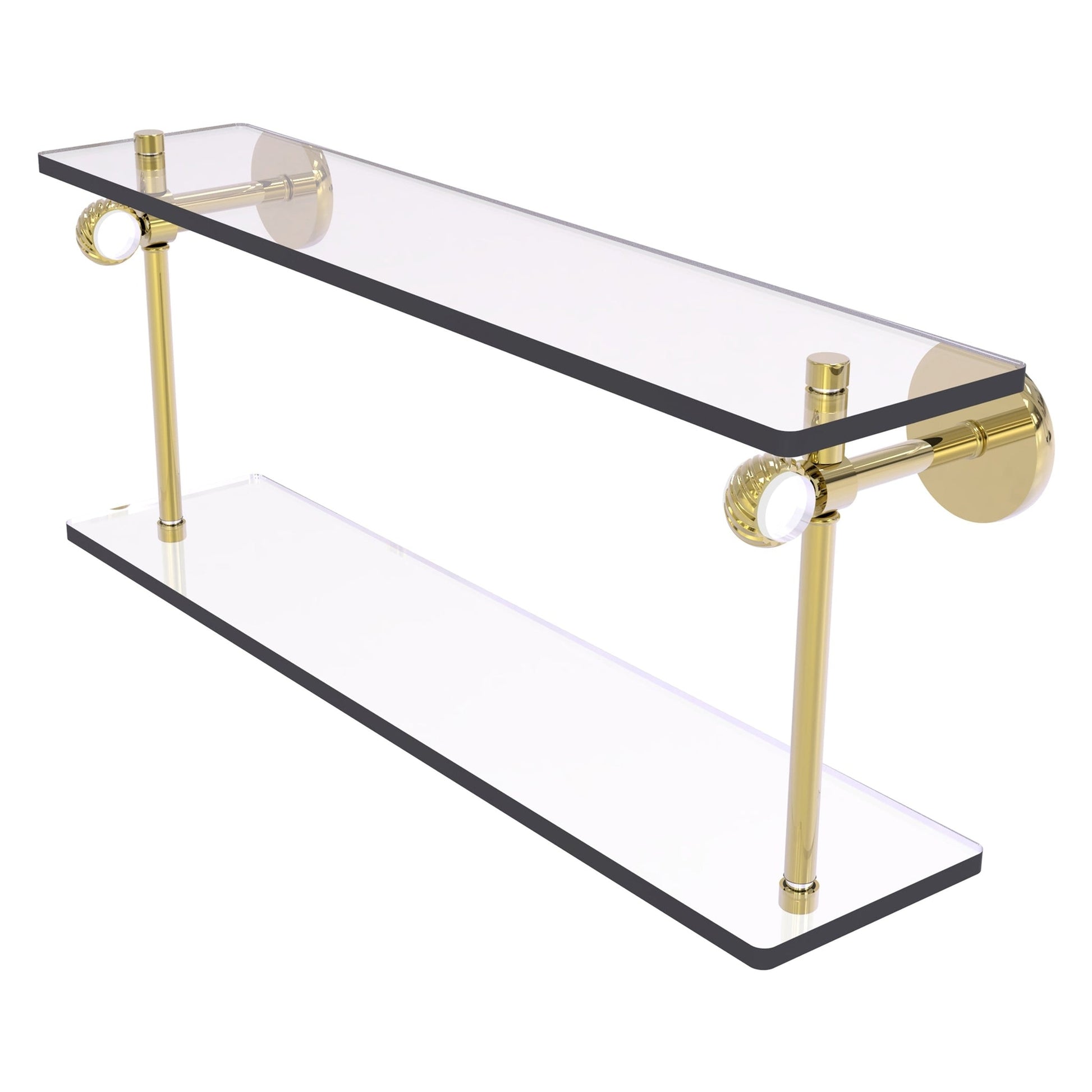 Allied Brass Clearview 16" x 5.6" Unlacquered Brass Solid Brass Two-Tiered Glass Shelf With Twisted Accents