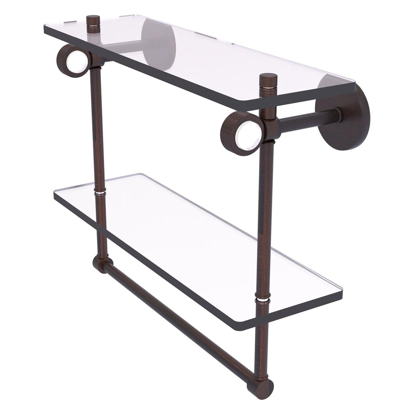 Allied Brass Clearview 16" x 5.6" Venetian Bronze Solid Brass Double Glass Shelf With Towel Bar and Grooved Accents