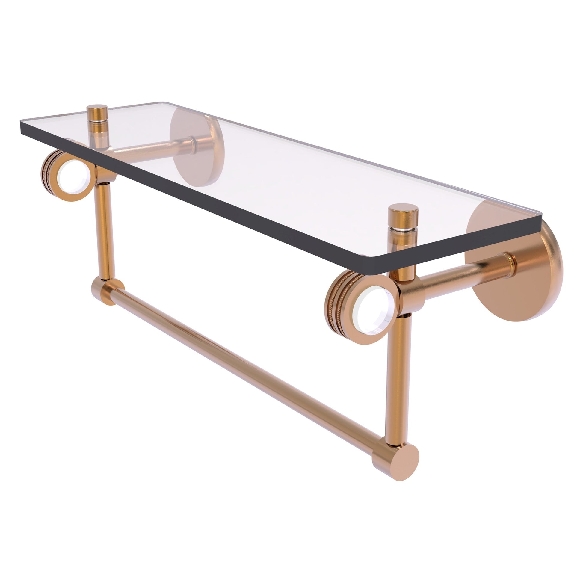 Allied Brass Clearview 16" x 5.65" Brushed Bronze Solid Brass Glass Shelf With Towel Bar and Dotted Accents
