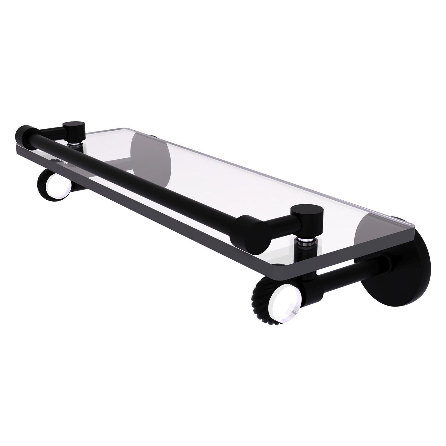 Allied Brass Clearview 16" x 5.65" Matte Black Solid Brass Gallery Rail Glass Shelf With Twisted Accents