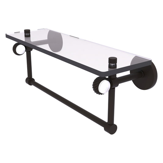 Allied Brass Clearview 16" x 5.65" Oil Rubbed Bronze Solid Brass Glass Shelf With Towel Bar and Twisted Accents