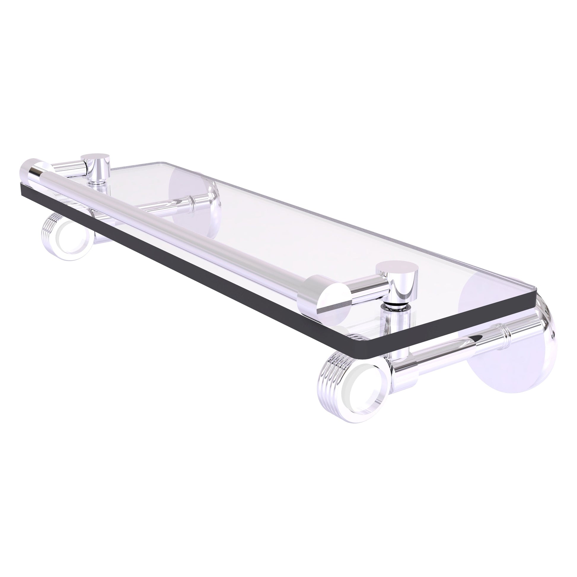 Allied Brass Clearview 16" x 5.65" Polished Chrome Solid Brass Gallery Rail Glass Shelf With Grooved Accents