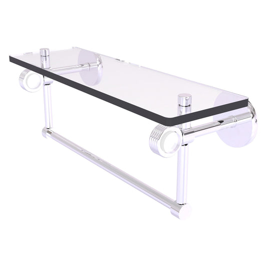 Allied Brass Clearview 16" x 5.65" Polished Chrome Solid Brass Glass Shelf With Towel Bar and Grooved Accents