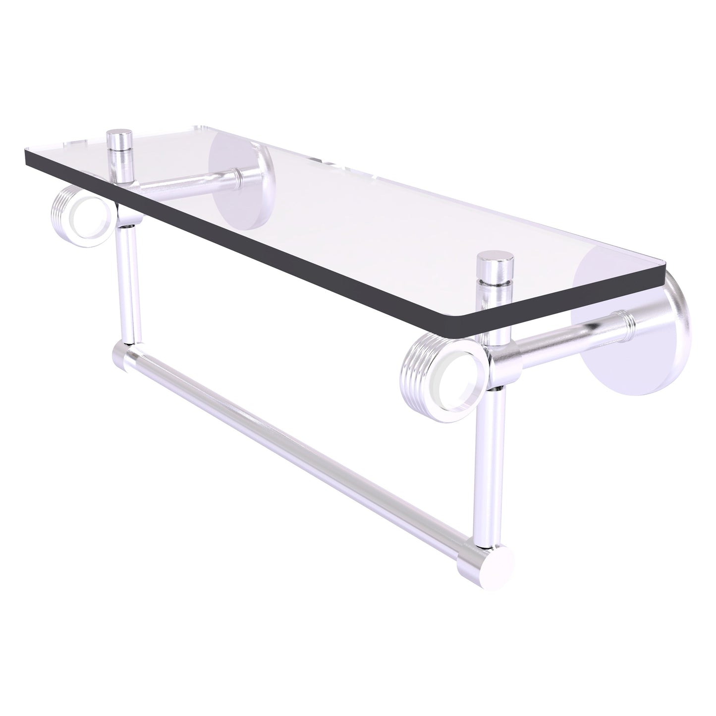 Allied Brass Clearview 16" x 5.65" Satin Chrome Solid Brass Glass Shelf With Towel Bar and Grooved Accents