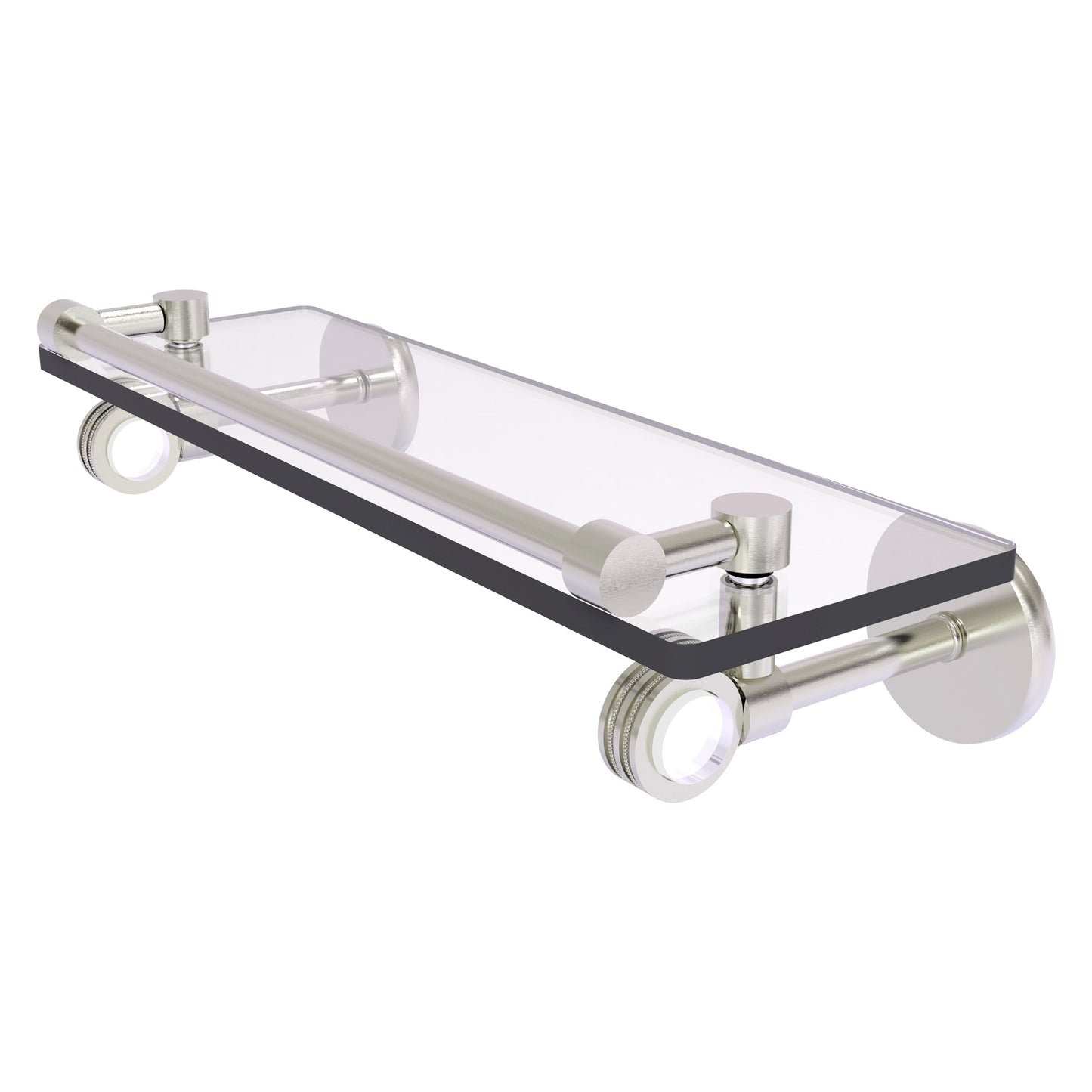 Allied Brass Clearview 16" x 5.65" Satin Nickel Solid Brass Gallery Rail Glass Shelf With Dotted Accents