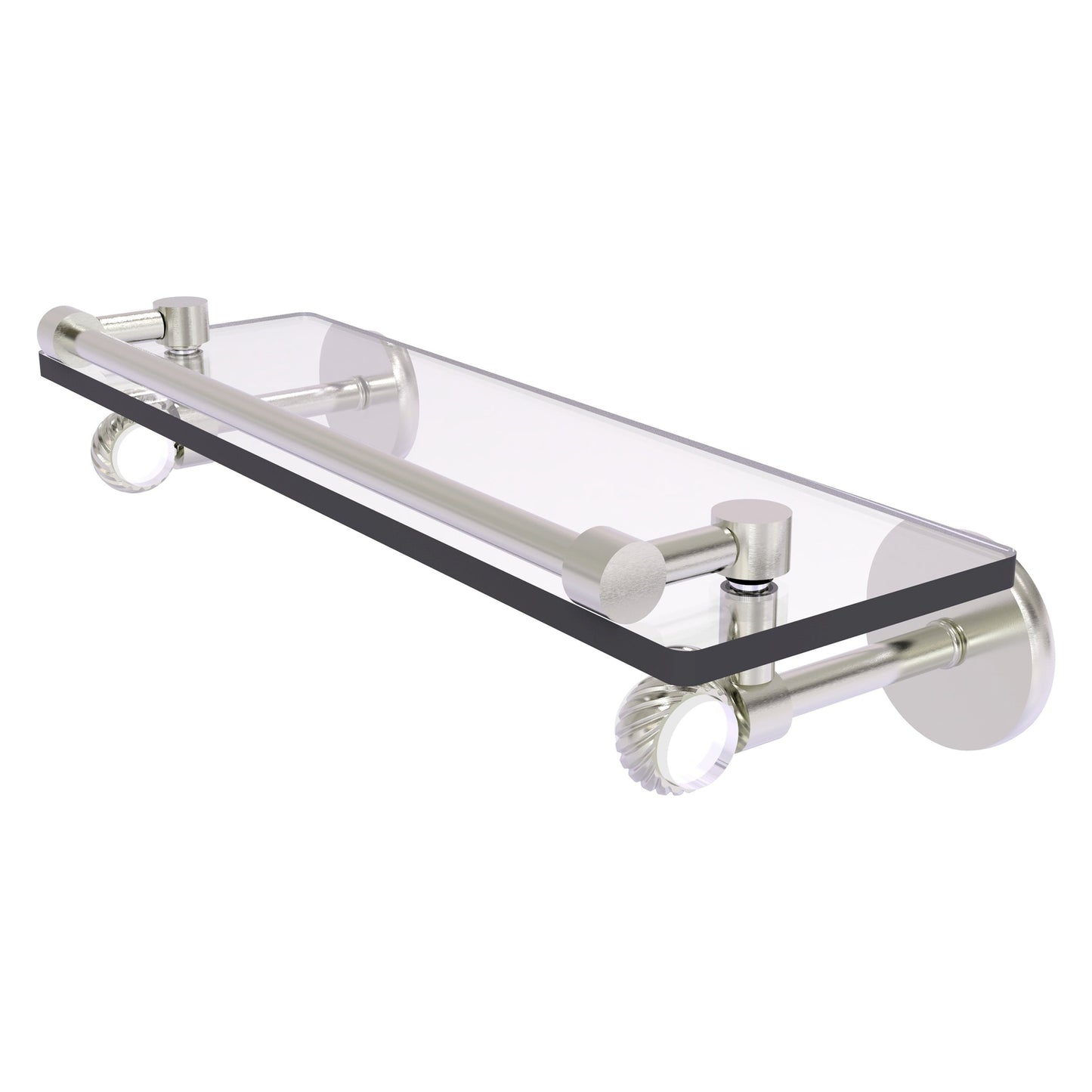 Allied Brass Clearview 16" x 5.65" Satin Nickel Solid Brass Gallery Rail Glass Shelf With Twisted Accents