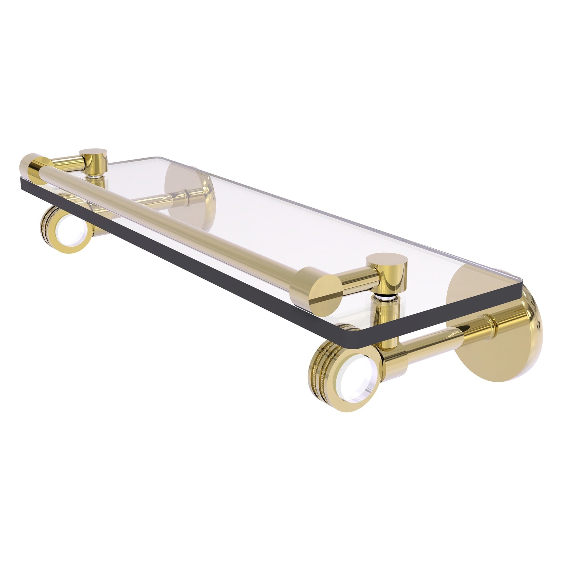 Allied Brass Que New Satin Brass Wall Mount Tempered Glass Bathroom Shelf  with Gallery Rail