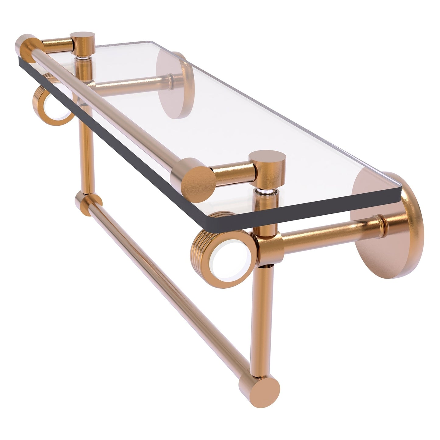 Allied Brass Clearview 16" x 5.8" Brushed Bronze Solid Brass Glass Gallery Shelf With Towel Bar and Grooved Accents