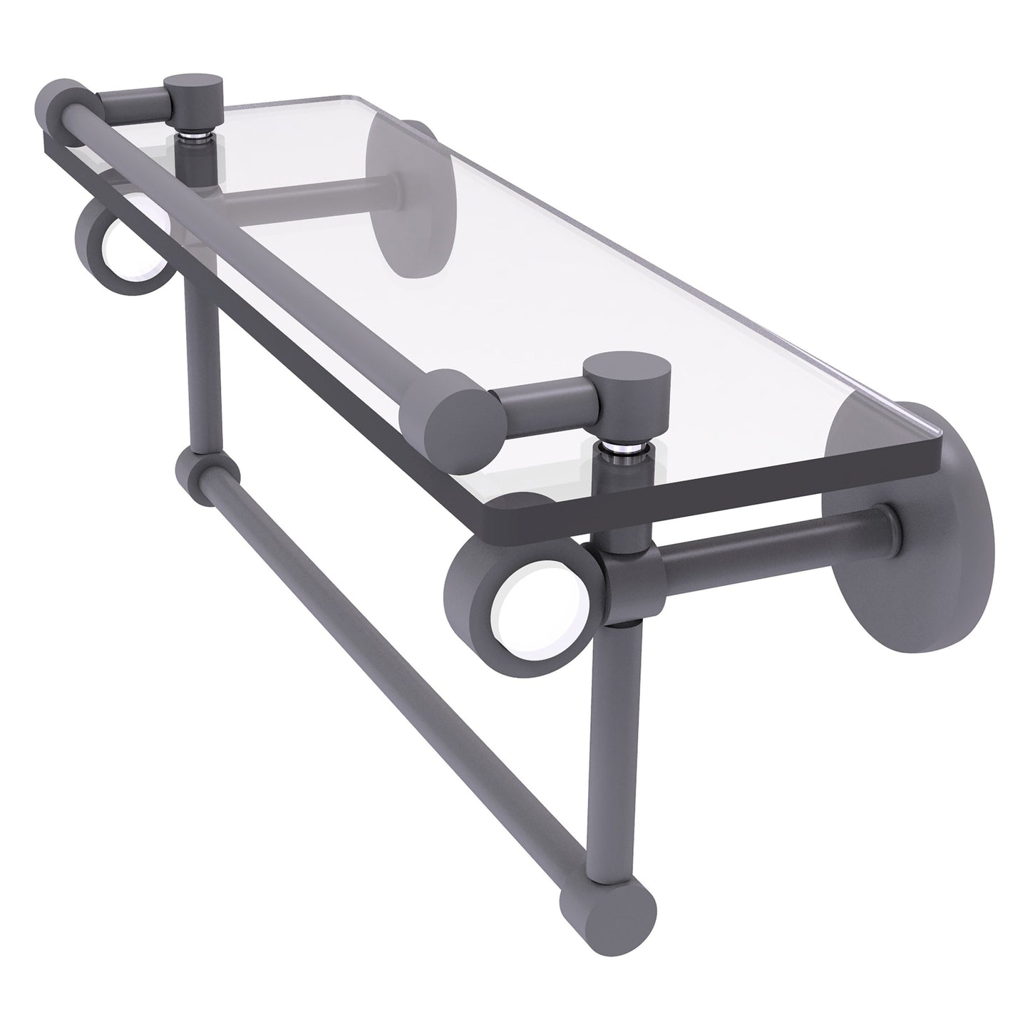 Allied Brass Clearview 16" x 5.8" Matte Gray Solid Brass Glass Shelf With Gallery Rail and Towel Bar