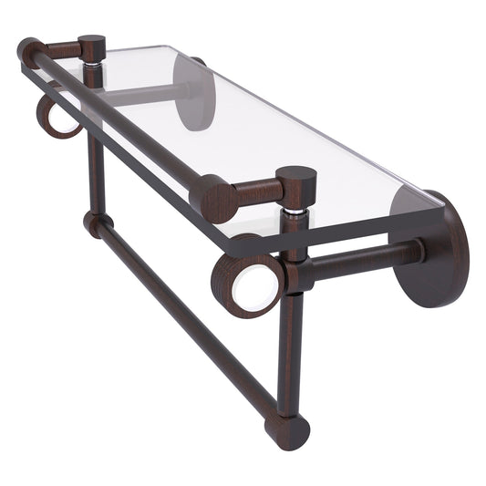 Allied Brass Clearview 16" x 5.8" Venetian Bronze Solid Brass Glass Gallery Shelf With Towel Bar and Grooved Accents