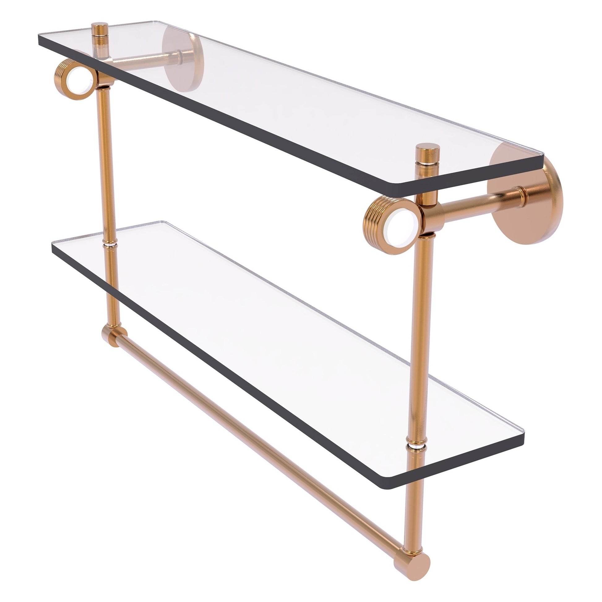 Allied Brass Clearview 22" x 5.6" Brushed Bronze Solid Brass Double Glass Shelf With Towel Bar and Grooved Accents