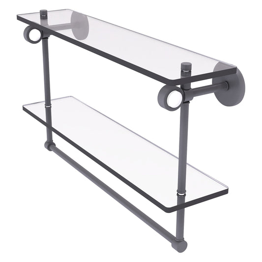 Allied Brass Clearview 22" x 5.6" Matte Gray Solid Brass Double Glass Vanity Shelf With Integrated Towel Bar