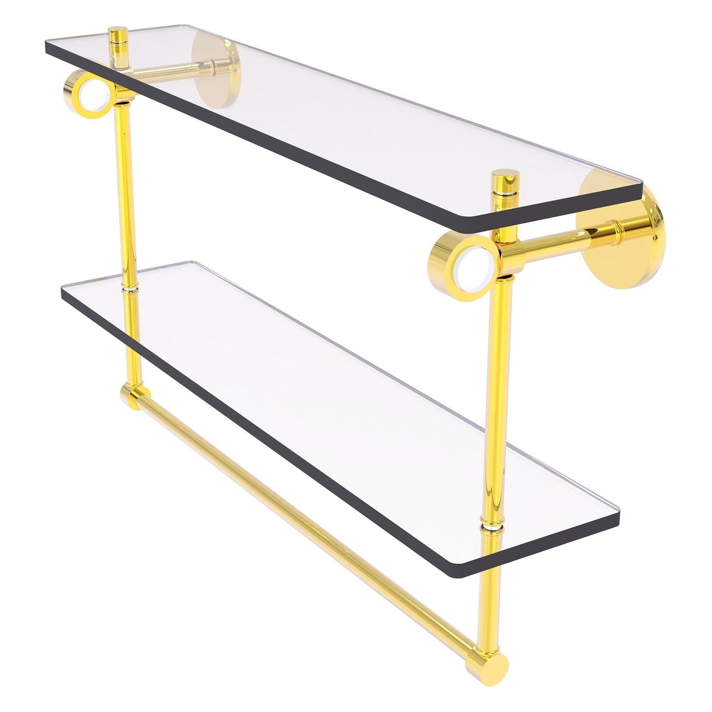Allied Brass Clearview 22" x 5.6" Polished Brass Solid Brass Double Glass Vanity Shelf With Integrated Towel Bar
