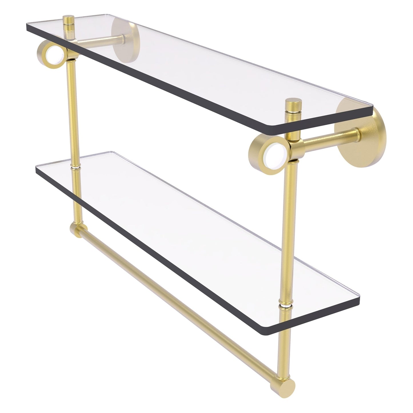 Allied Brass Clearview 22" x 5.6" Satin Brass Solid Brass Double Glass Vanity Shelf With Integrated Towel Bar