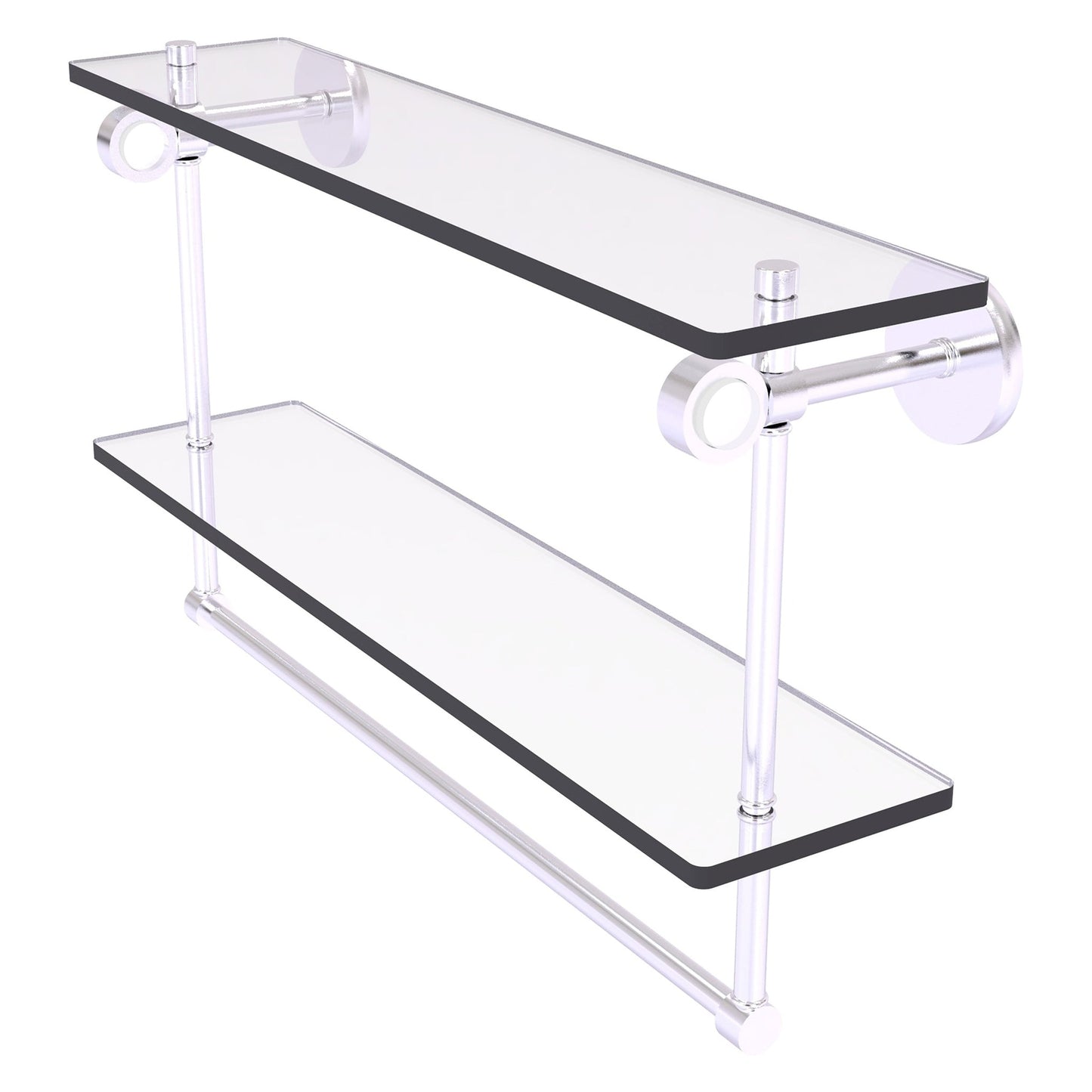 Allied Brass Clearview 22" x 5.6" Satin Chrome Solid Brass Double Glass Vanity Shelf With Integrated Towel Bar