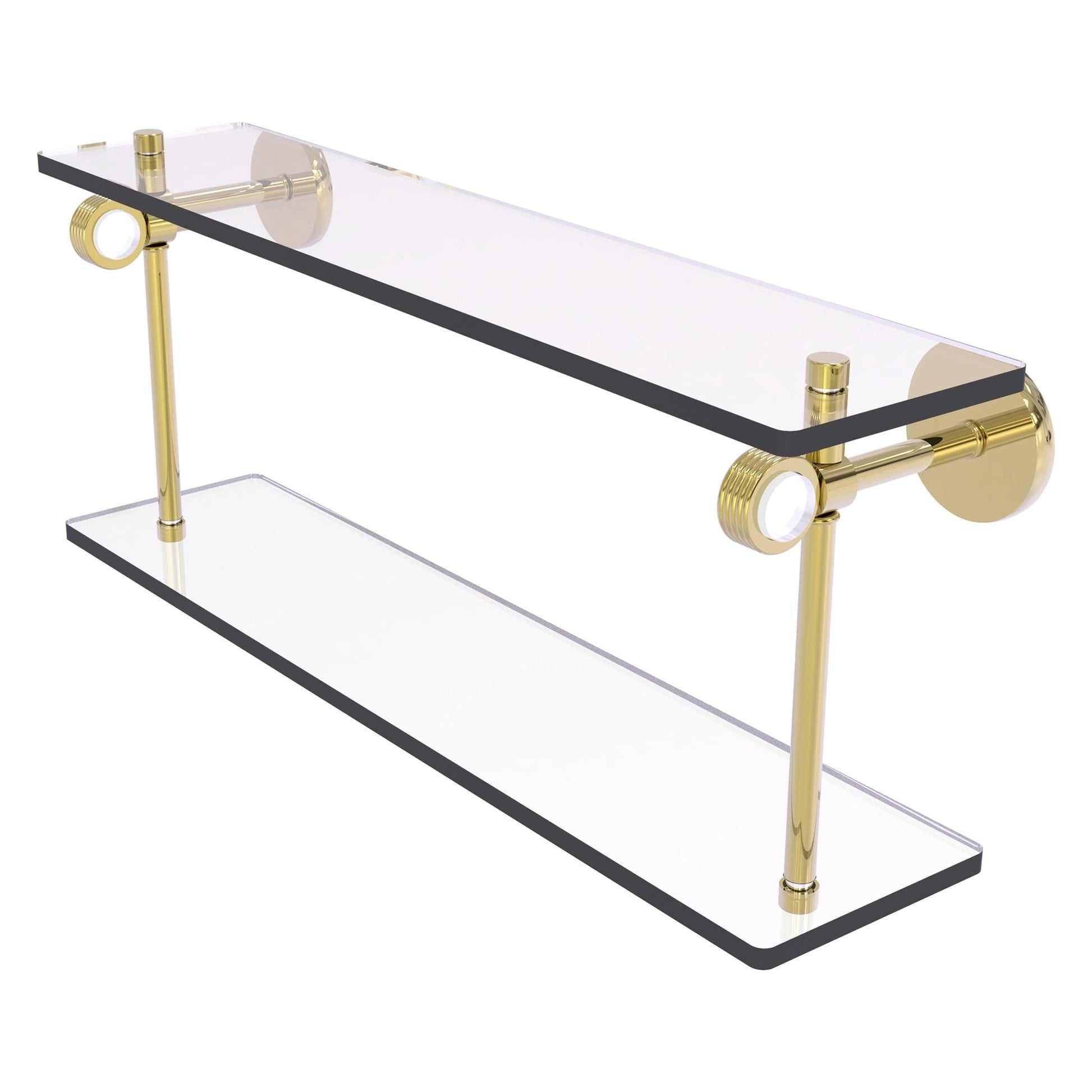 Allied Brass Clearview 22" x 5.6" Unlacquered Brass Solid Brass Two-Tiered Glass Shelf With Grooved Accents