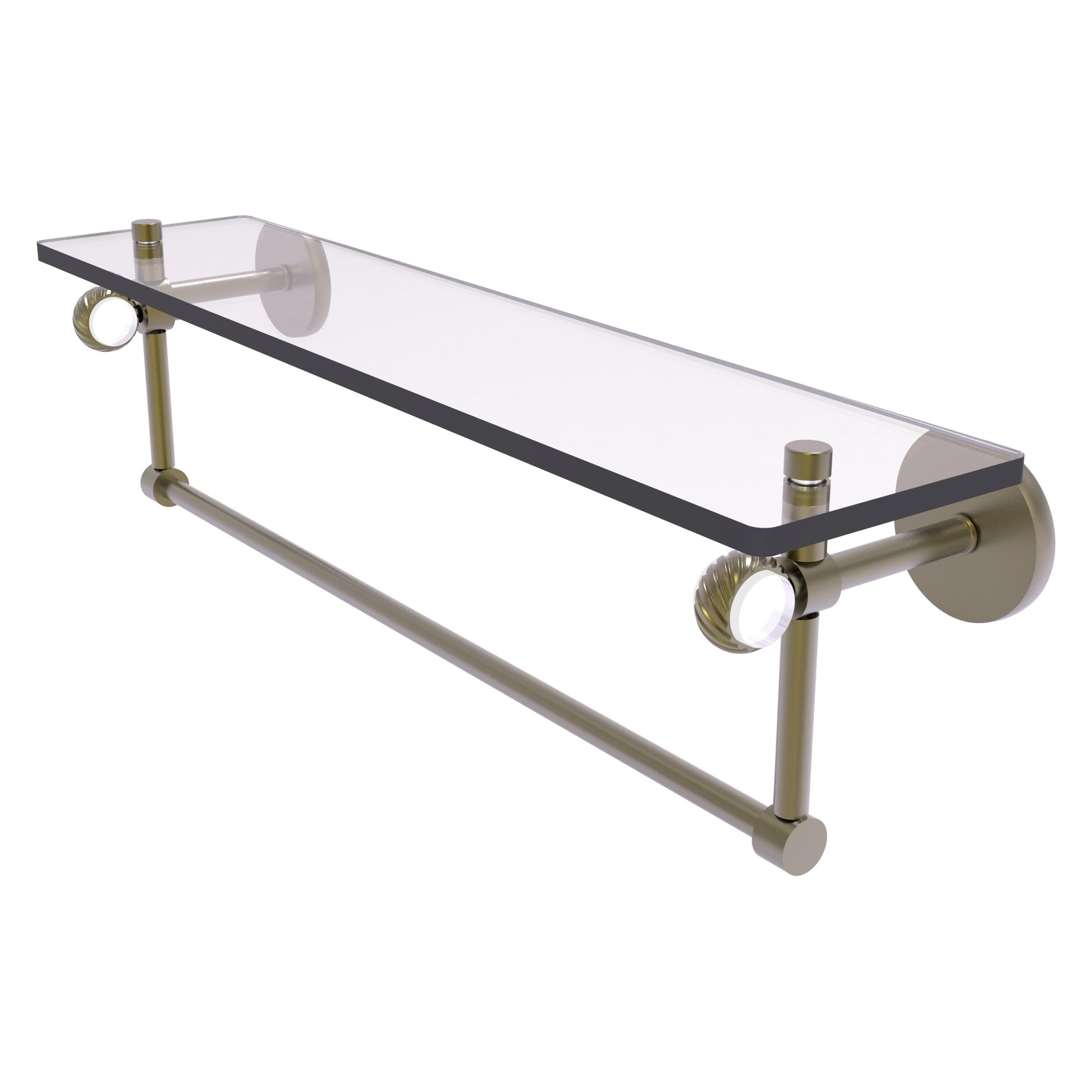 Allied Brass Clearview 22 x 5.65 Antique Brass Solid Brass Glass Shelf  With Towel Bar and Twisted Accents