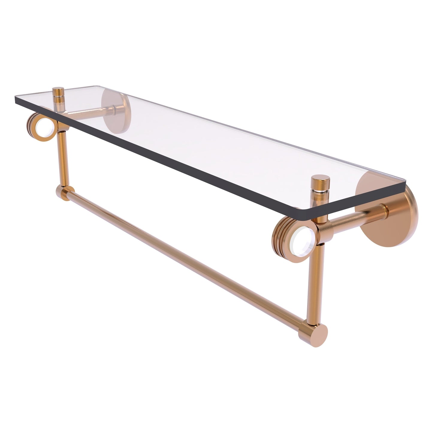 Allied Brass Clearview 22" x 5.65" Brushed Bronze Solid Brass Glass Shelf With Towel Bar and Dotted Accents