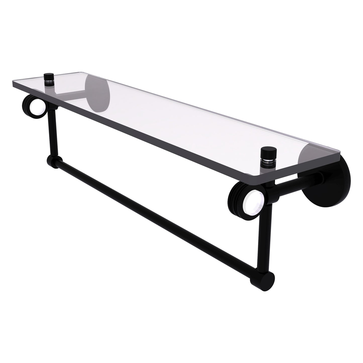 Allied Brass Clearview 22" x 5.65" Matte Black Solid Brass Glass Shelf With Towel Bar and Dotted Accents